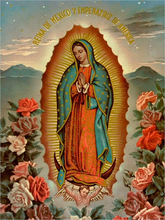 Metal Tin Sign Vintage Chic Art Decoration Virgen De Guadalupe Virgin Mary Catholic,Acts,Saints for Home Bar Cafe Farm Store Garage or Club 12" X 8"