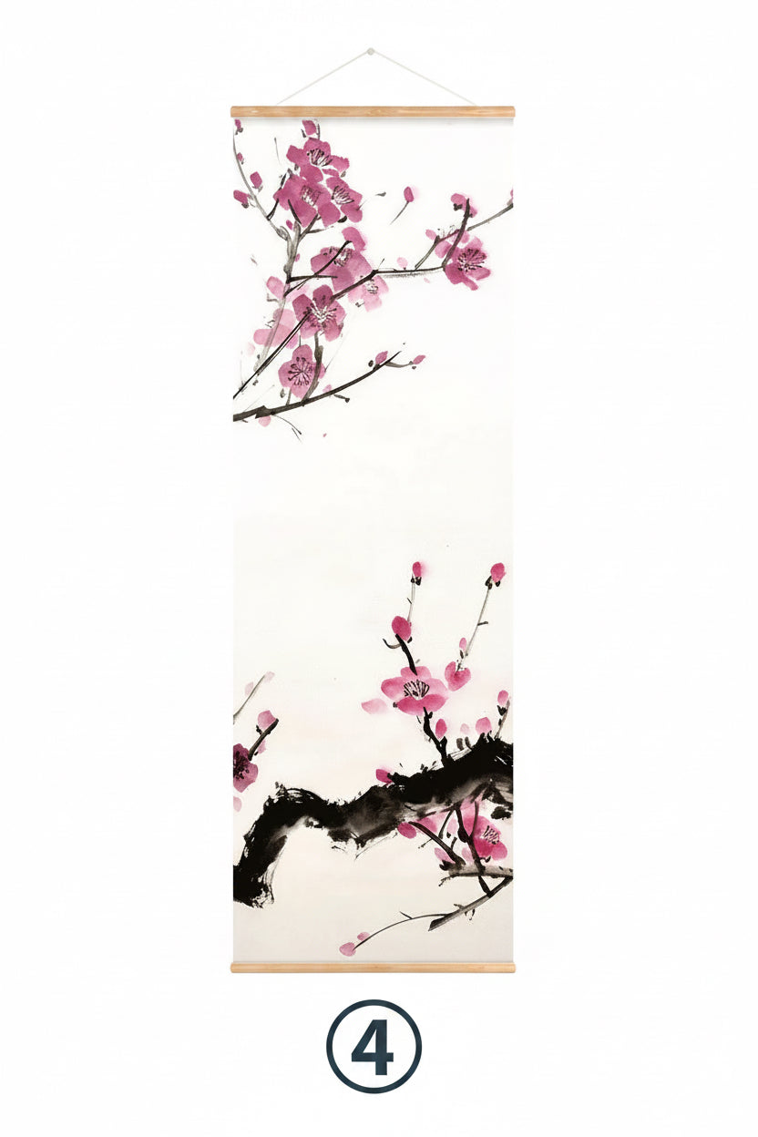 Chinese Plum Blossom Scroll Hanging Painting Canvas Art Flower Wall Painting Scroll Painting Living Room Home Decoration