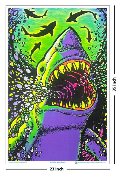 Shark Attack Flocked Blacklight Poster - 23" X 35"