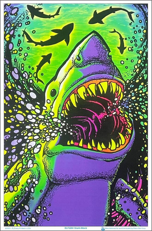 Shark Attack Flocked Blacklight Poster - 23" X 35"