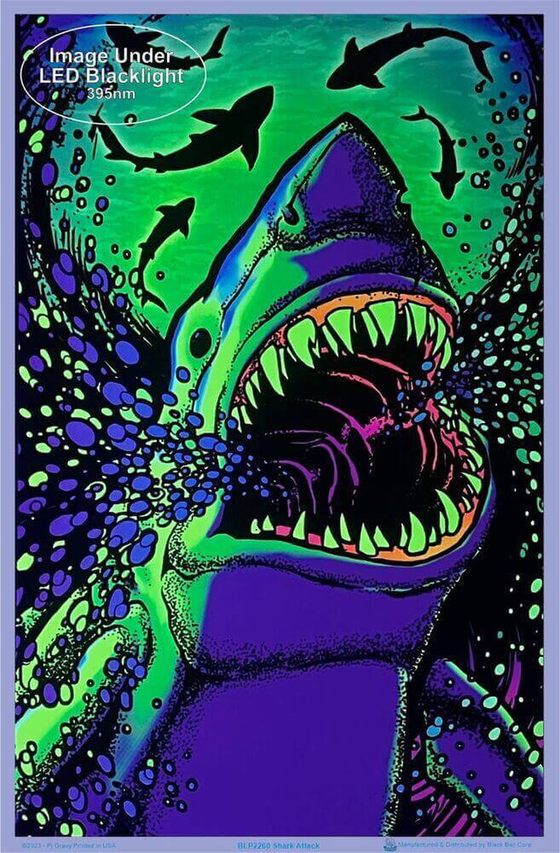 Shark Attack Flocked Blacklight Poster - 23" X 35"