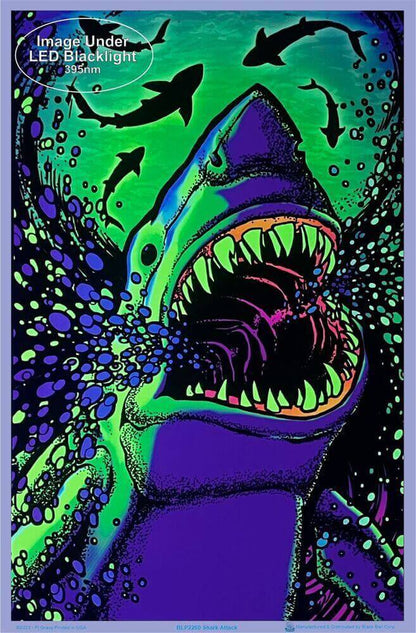 Shark Attack Flocked Blacklight Poster - 23" X 35"