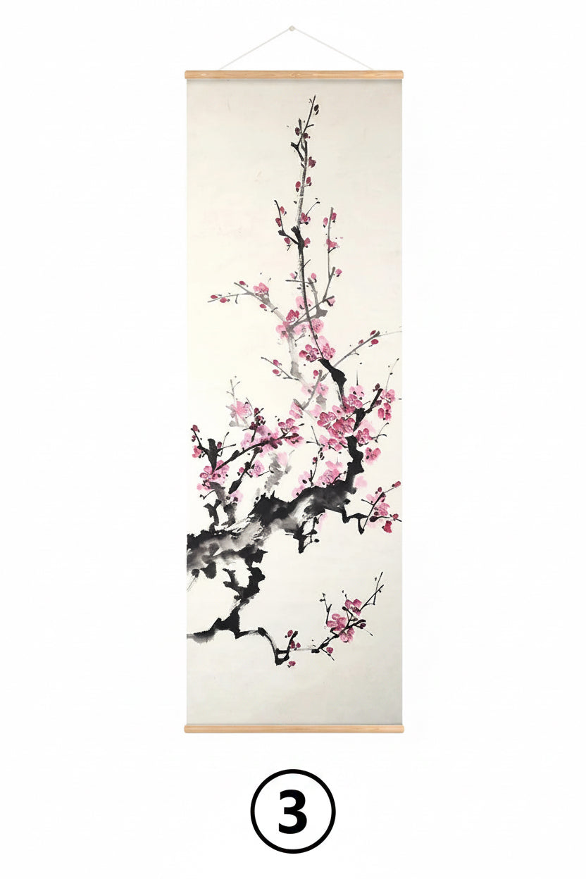 Chinese Plum Blossom Scroll Hanging Painting Canvas Art Flower Wall Painting Scroll Painting Living Room Home Decoration